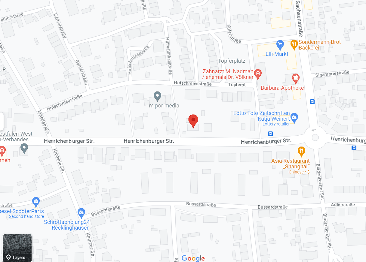 Lageplan der Praxis, Henrichenburger Straße 131 in Recklinghausen-Suderwich